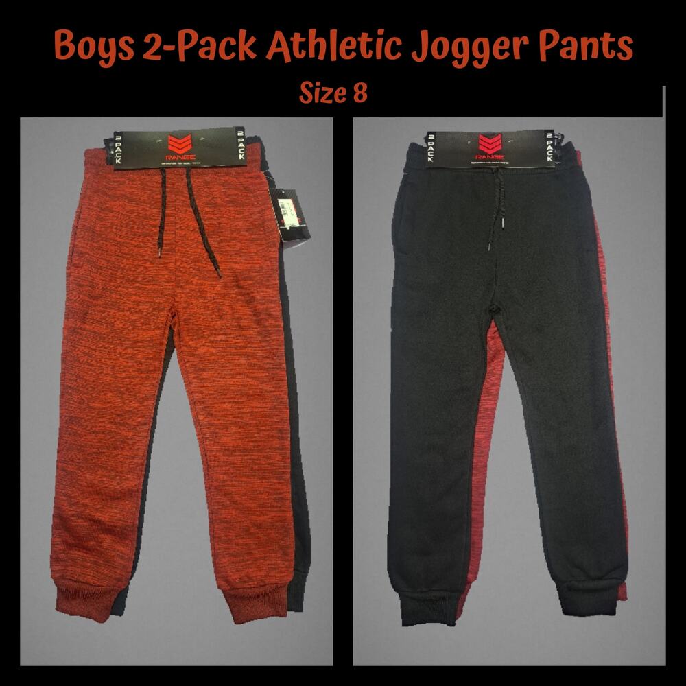 Boys 2-Pack Red & Black Athletic Performance Jogger Pants with Pockets Size 8